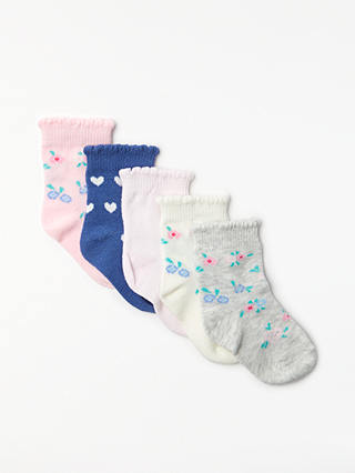 John Lewis & Partners Baby Floral Socks, Pack of 5, Multi