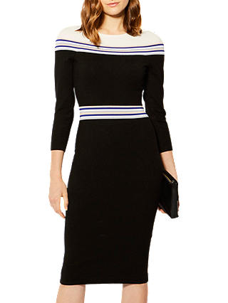 Karen Millen Striped Knitted Midi Dress, Black/Multi