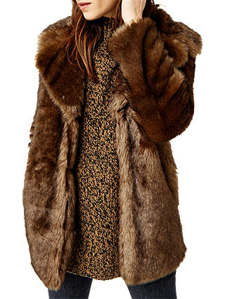 Warehouse Faux Fur Coat, Brown