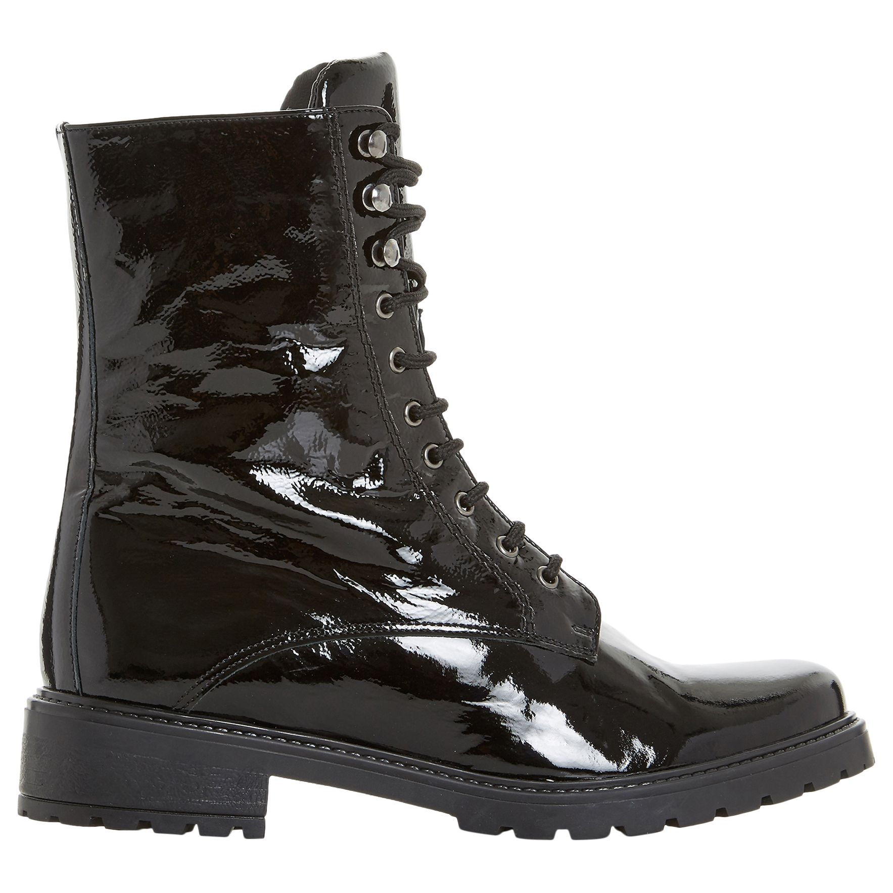 Dune Rayko Lace Up Calf Boots, Black Patent Leather