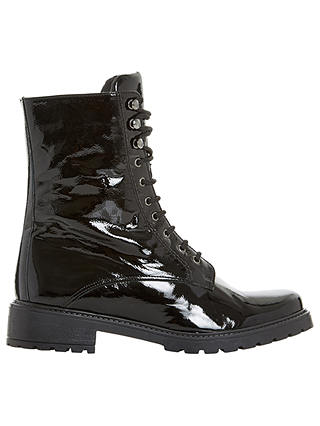 Dune Rayko Lace Up Calf Boots, Black Patent Leather