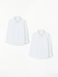 John Lewis Girls' Easy Care Button Neck Long Sleeve School Shirt, Pack of 2, White