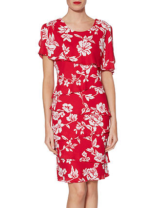 Gina Bacconi Esme Tiered Floral Print Dress, Cherry