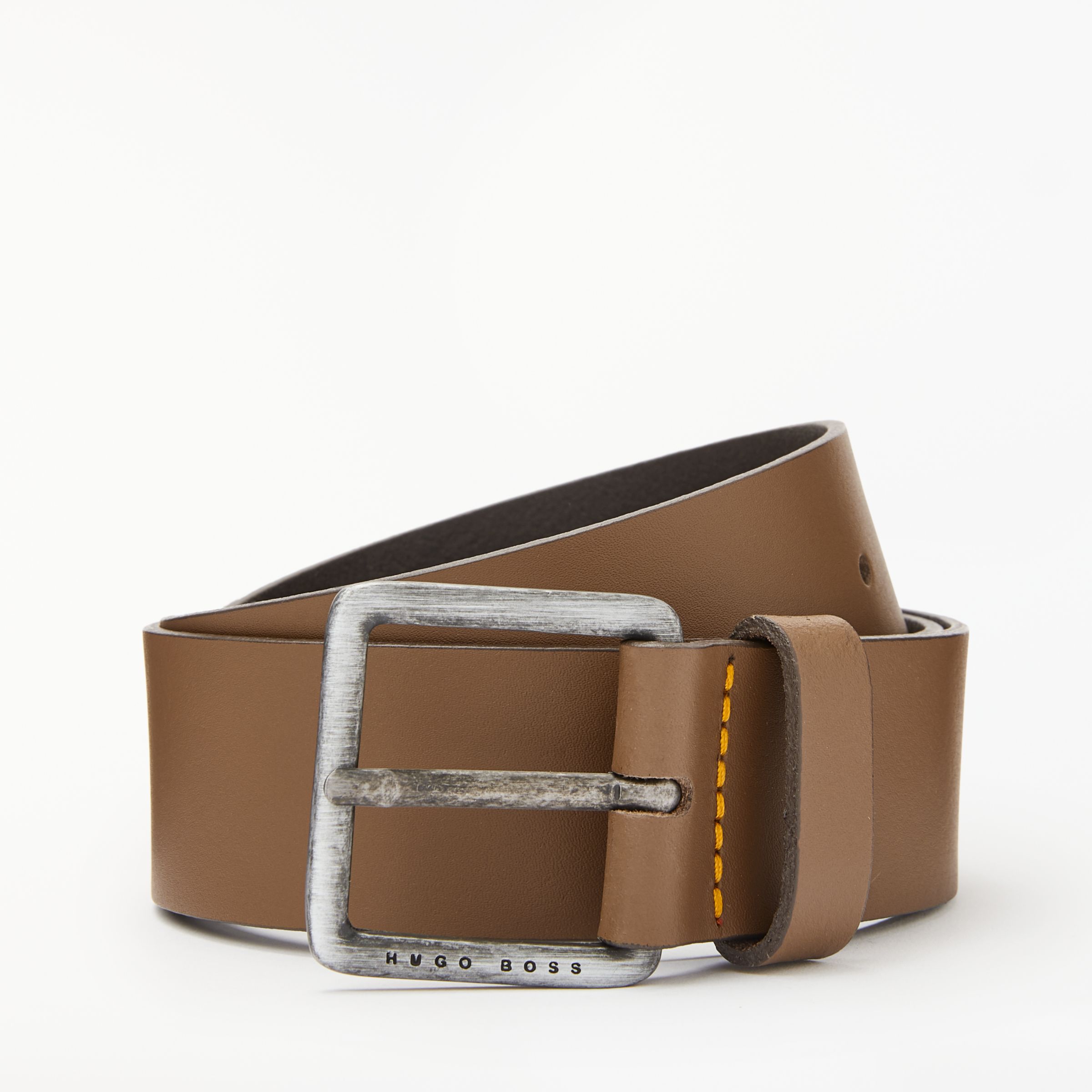 BOSS Orange Jeeko Stitch Detail Leather Belt, Tan