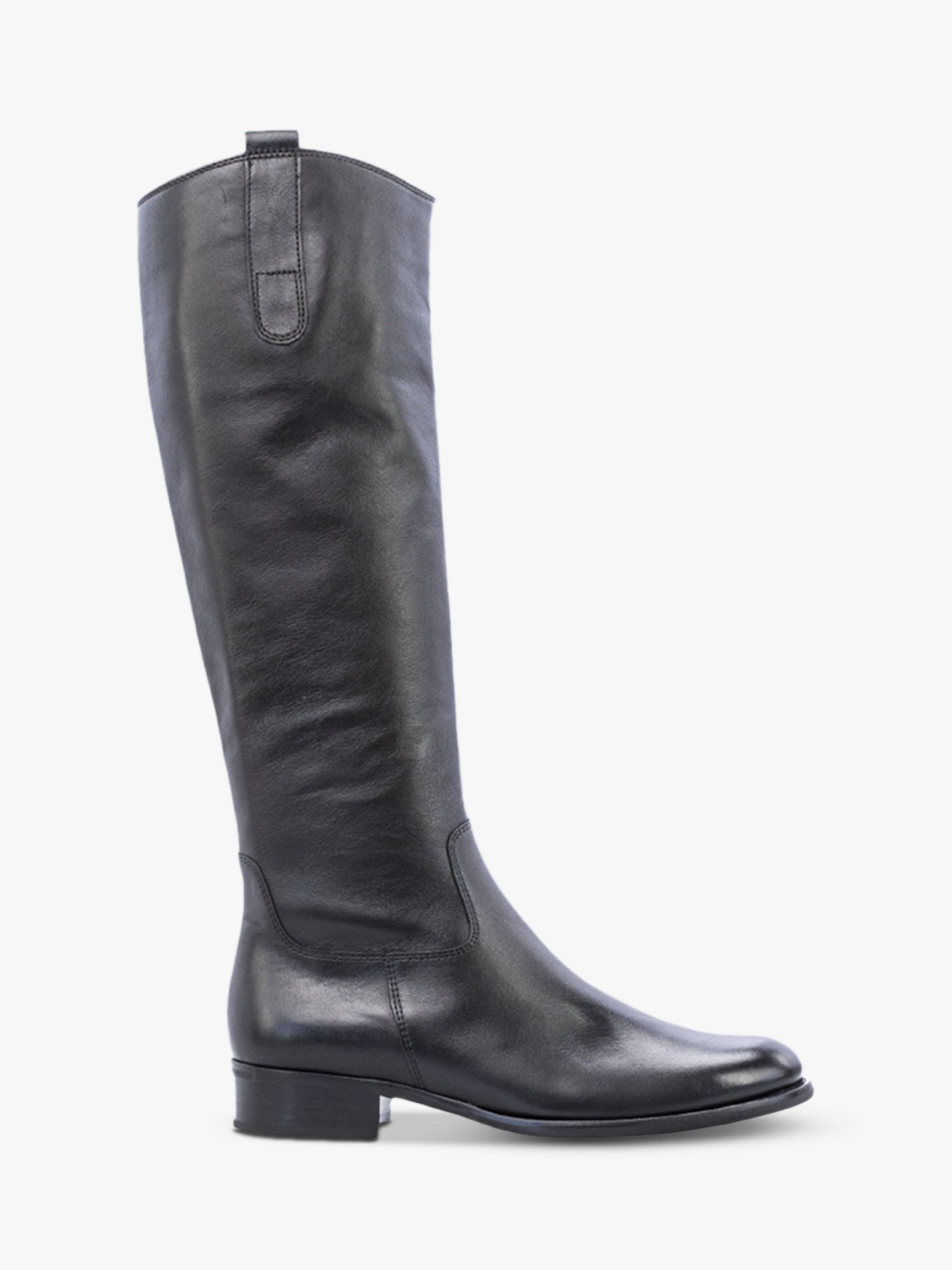 Gabor Brook Fit Leather Low Heeled Knee High Boots, Black at Lewis & Partners