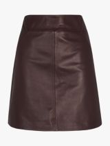 Whistles A-Line Mini Leather Skirt, Burgundy