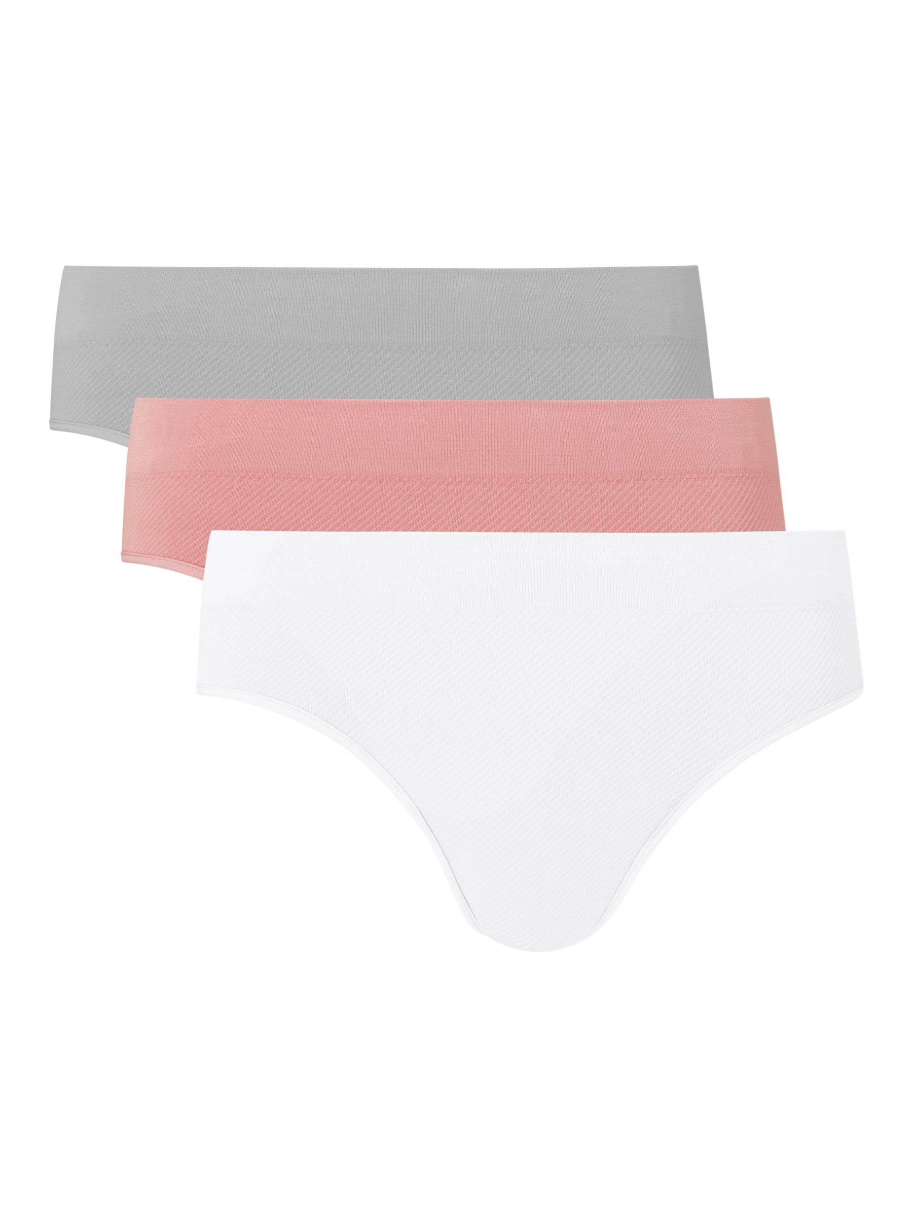 John Lewis Seam Free Ribbed Bikini Knickers, Pack of 3, Pink/White