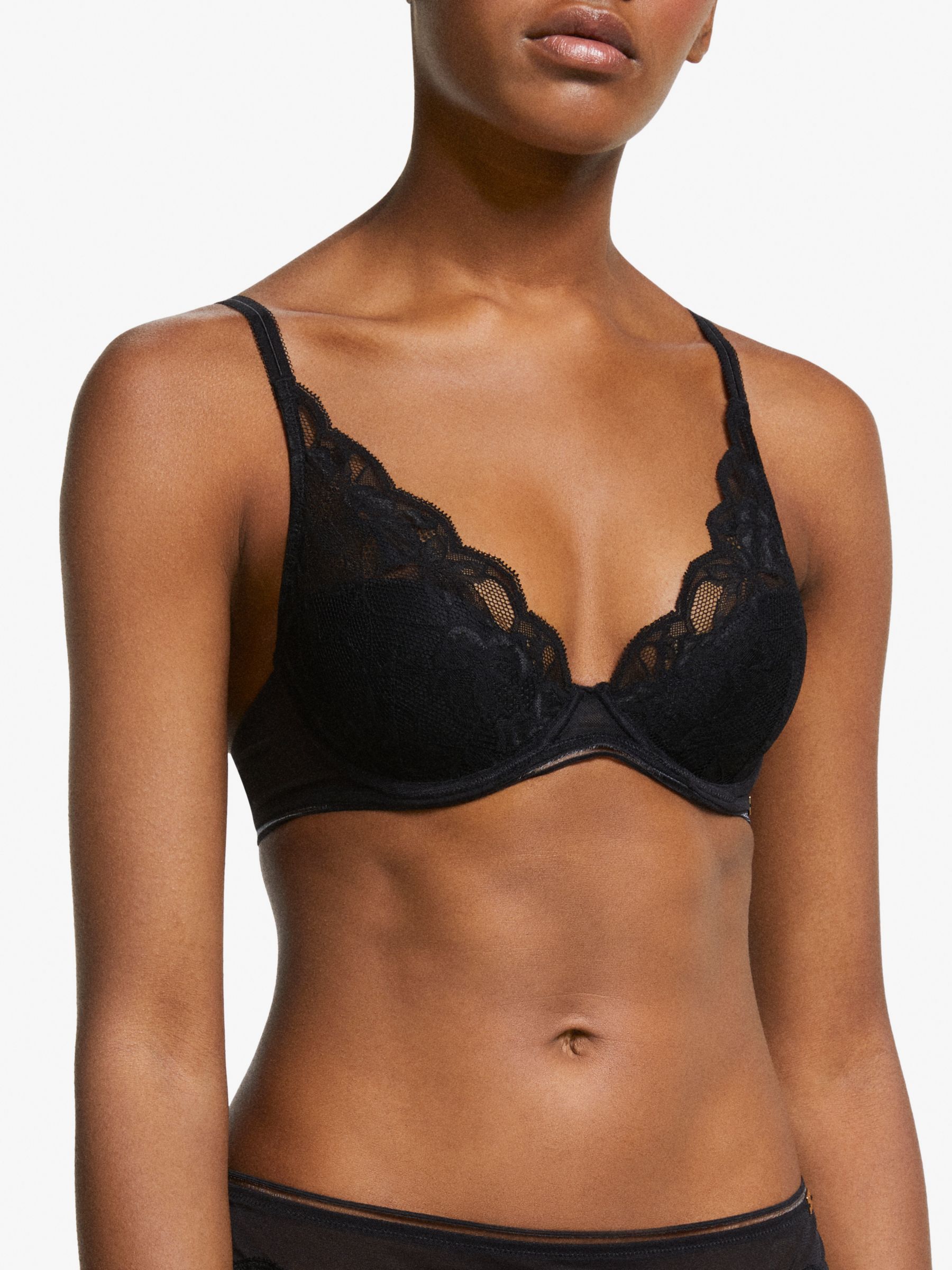 AND/OR Wren Lace Underwired Plunge Bra, B-F Cup Sizes, Black