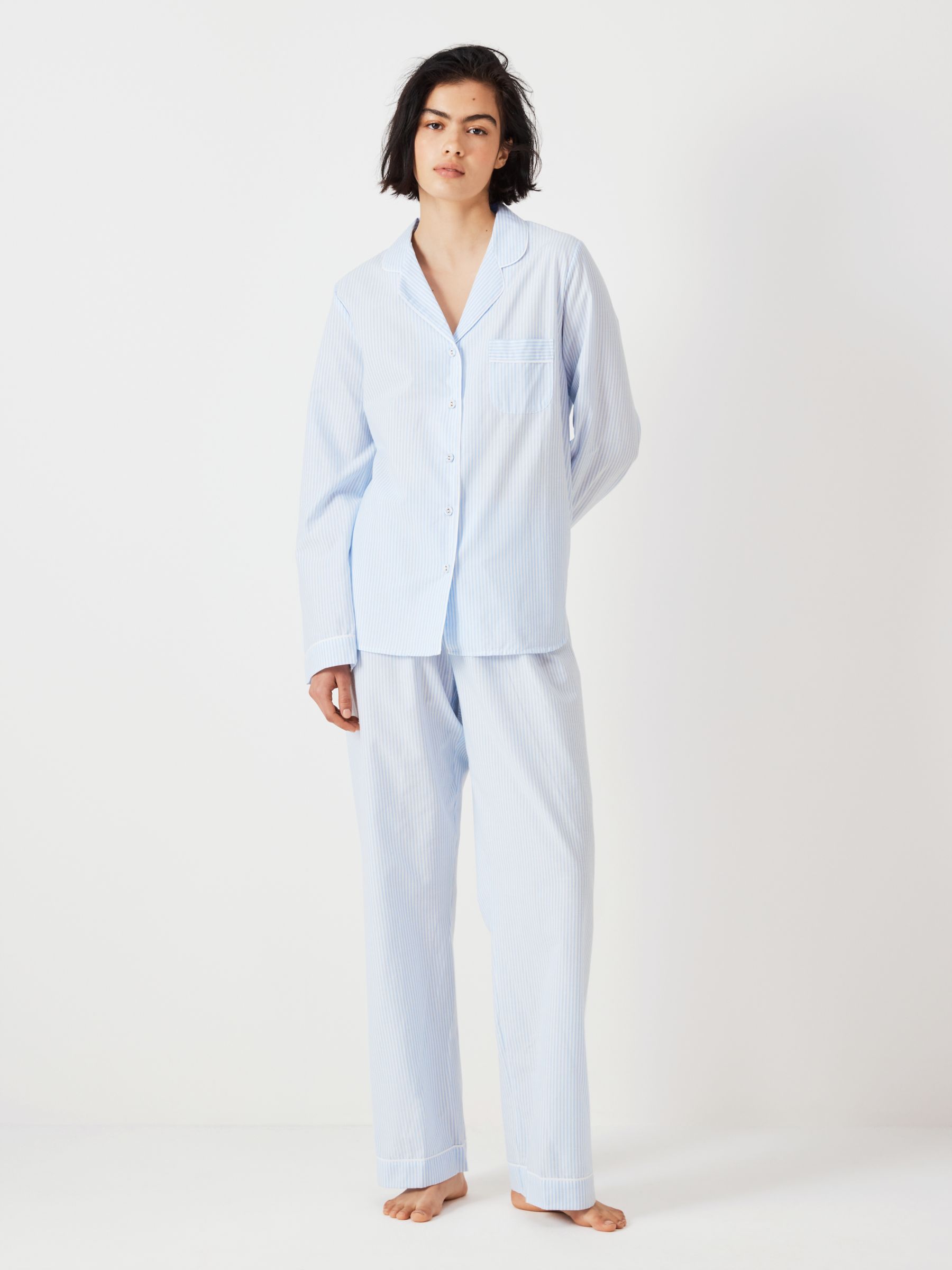 John Lewis Luna Stripe Pyjama Bottoms, White/Blue at John Lewis & Partners