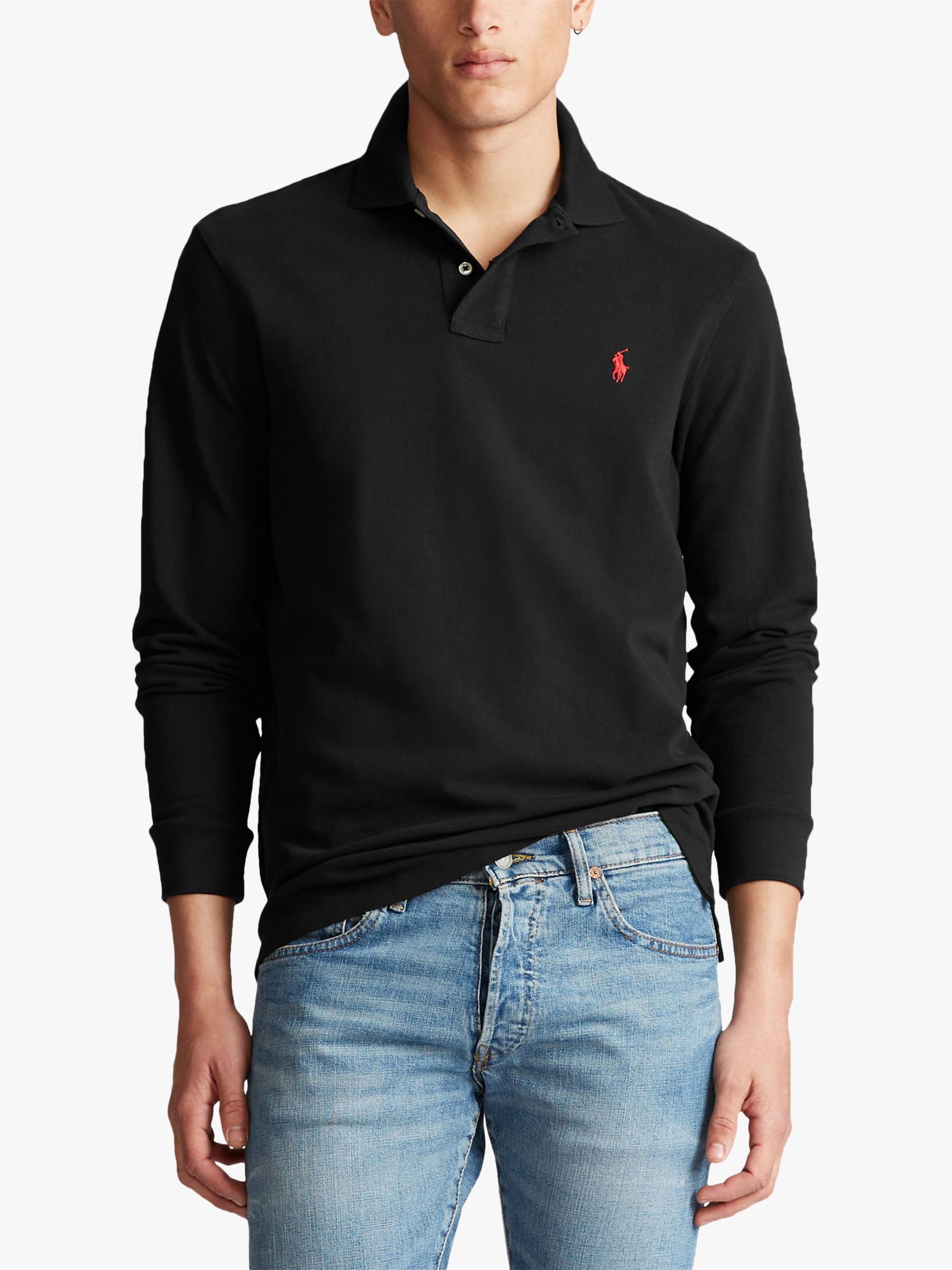 Polo Ralph Lauren Custom Slim Fit Long Sleeve Polo Shirt, Polo Black at