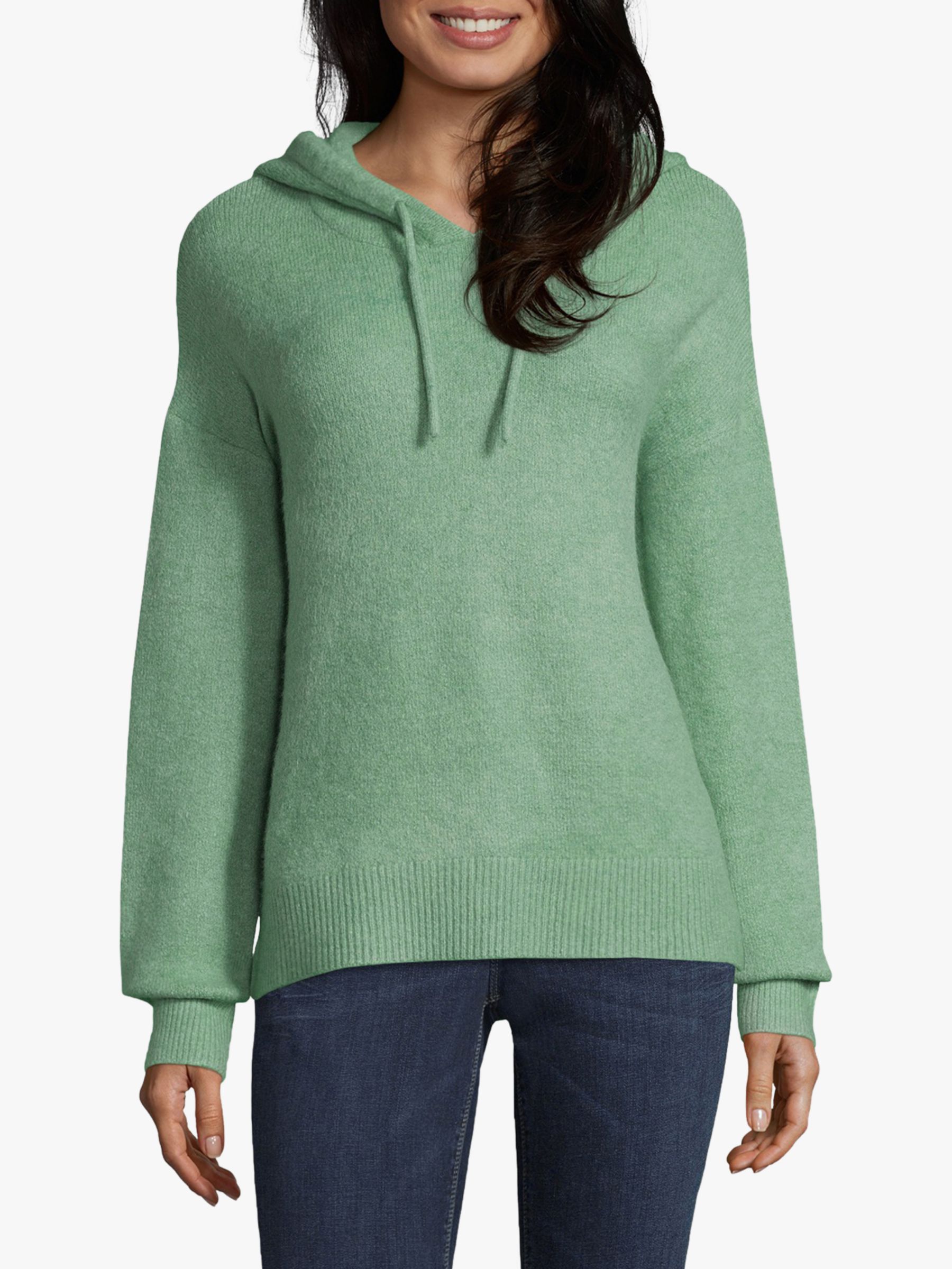 green hooded jumper