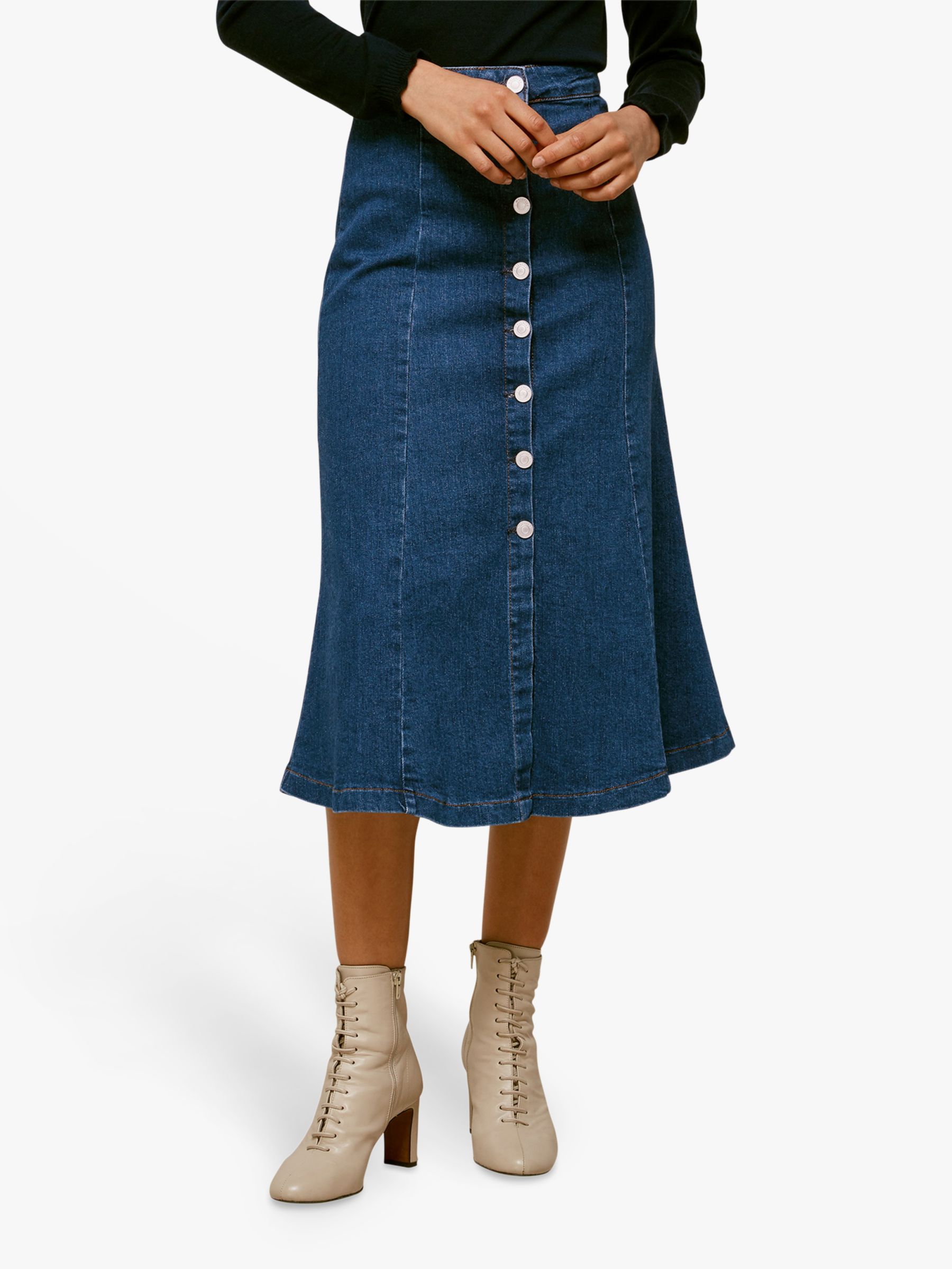 button through denim skirt