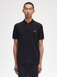 Fred Perry Plain Regular Fit Polo Shirt, Black/Chrome