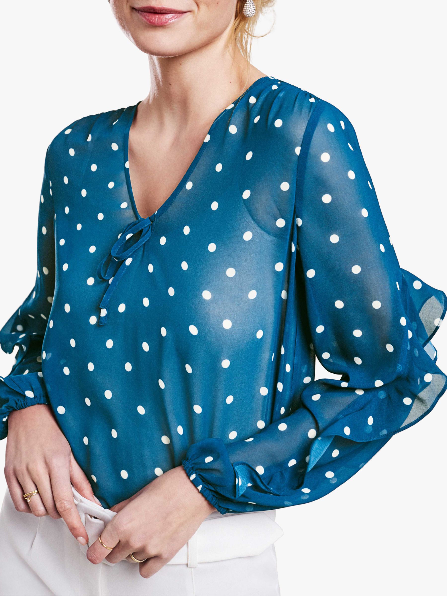 blue spotted blouse