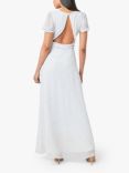 Maids to Measure India Print Open Back Chiffon Dress, White/Blue