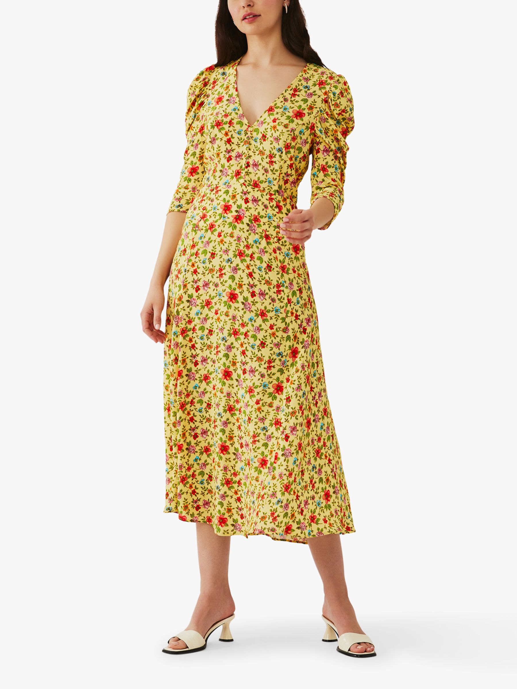 Ghost Mira Floral Ruched Sleeve Crepe ...