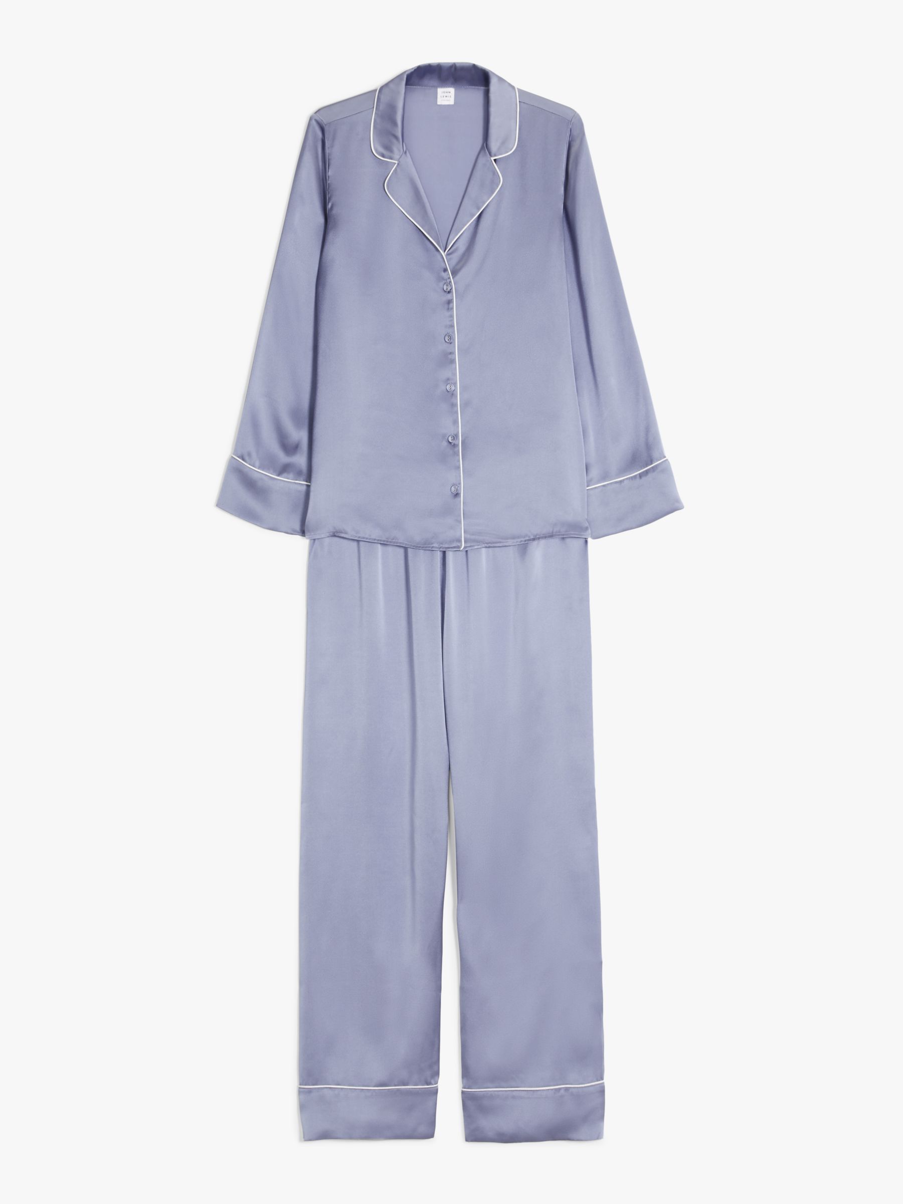John Lewis & Partners Lily Piped Silk Pyjama Set, Light Blue