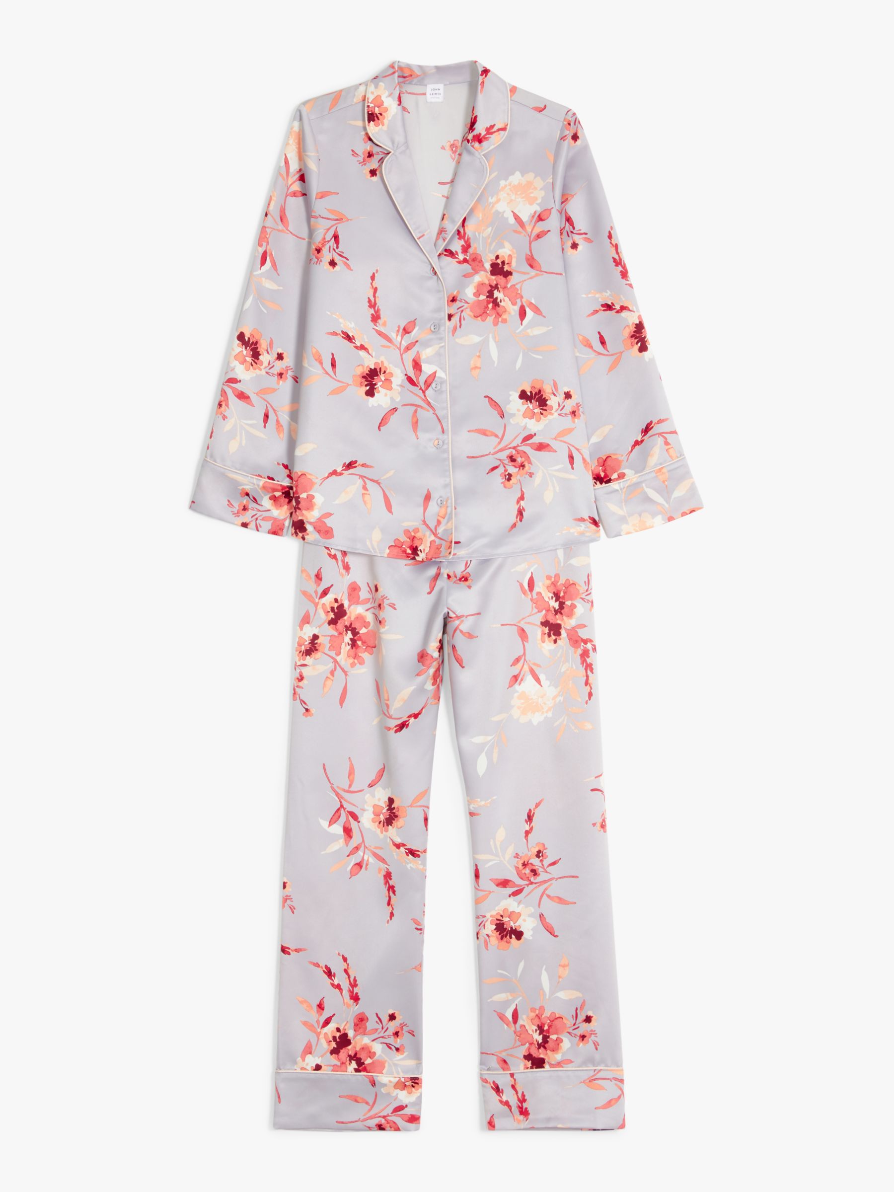 John Lewis & Partners Lexie Floral Satin Pyjama Set, Blue/Multi