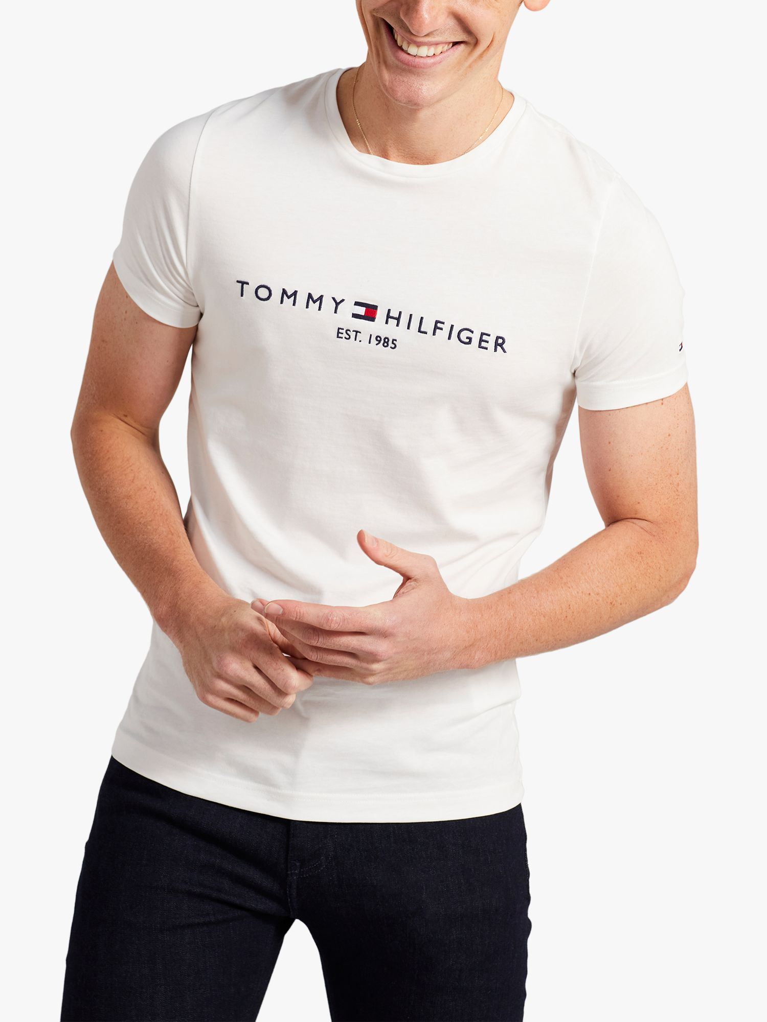 Tommy Hilfiger Flag Crew Neck T-Shirt, Snow White at John Lewis & Partners