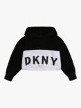 DKNY Kids' Logo Colour Block Crop Jumper, Black/White