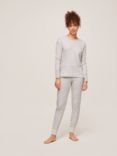 John Lewis Edie Striped Cotton Pyjama Set, Light Grey
