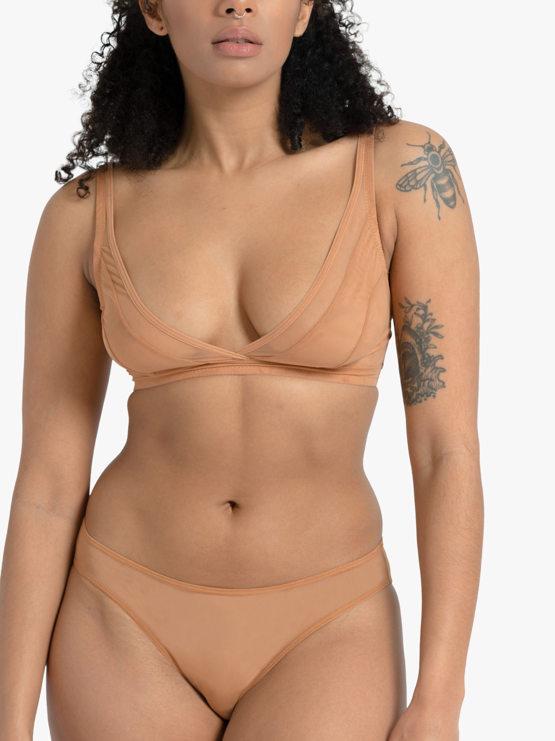 Nubian Skin Mesh Bikini Knickers, Cafe au Lait at John Lewis and Partners Foto billede