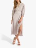 French Connection Fikari Embroidered Oversized Midi Dress, Dove Grey