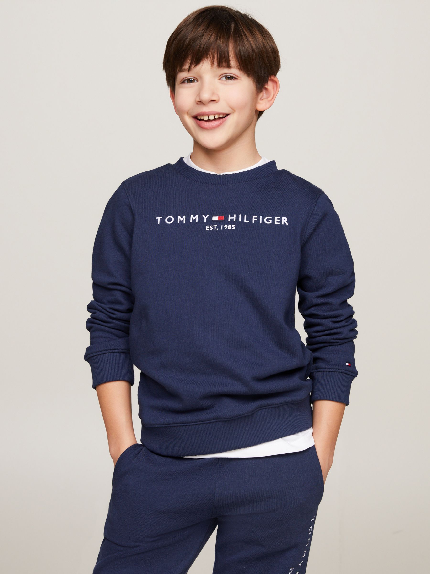 Tommy Hilfiger Kids\' Essential Organic Cotton Logo Sweatshirt, Twilight  Navy at John Lewis & Partners