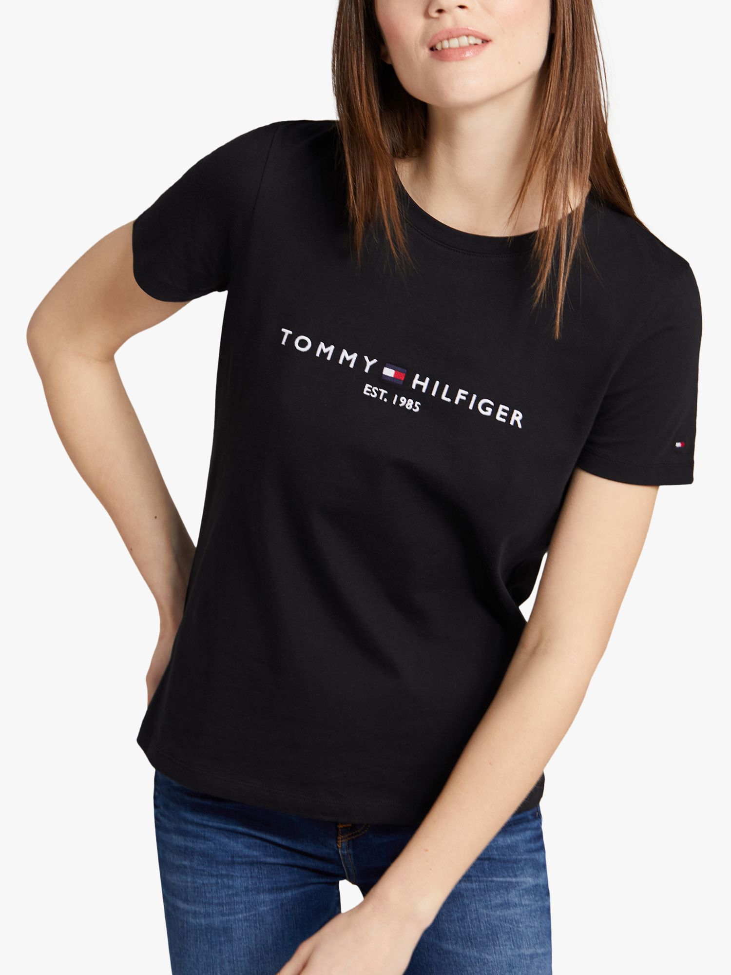 Tommy Hilfiger Heritage Organic Cotton Logo T-Shirt, Black at John Lewis &  Partners