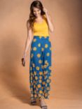 HotSquash Box Pleat Daisy Print Maxi Skirt, Blue/Yellow
