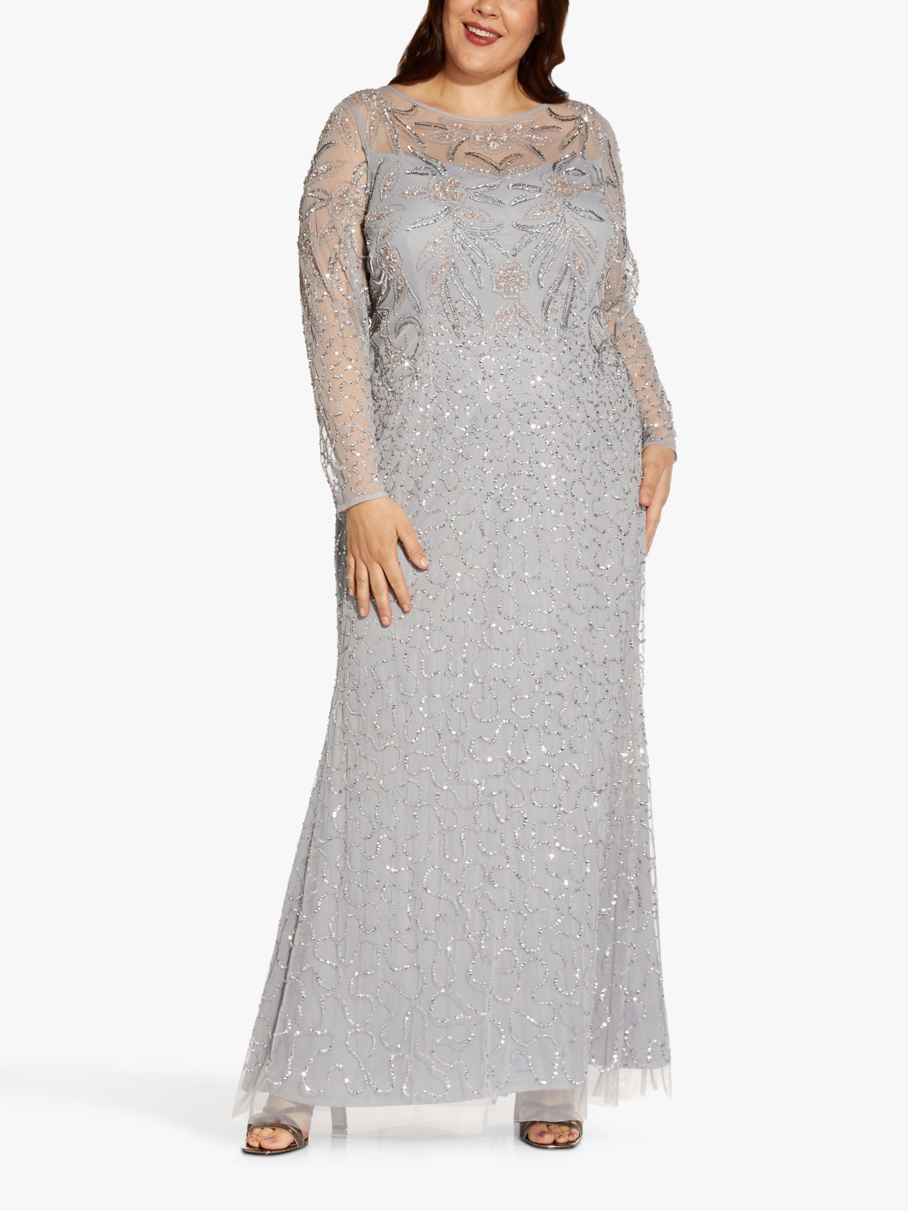 Opbevares i køleskab Skabelse At tilpasse sig Adrianna Papell Plus Size Embellished Mesh Gown, Silver Mist at John Lewis  & Partners