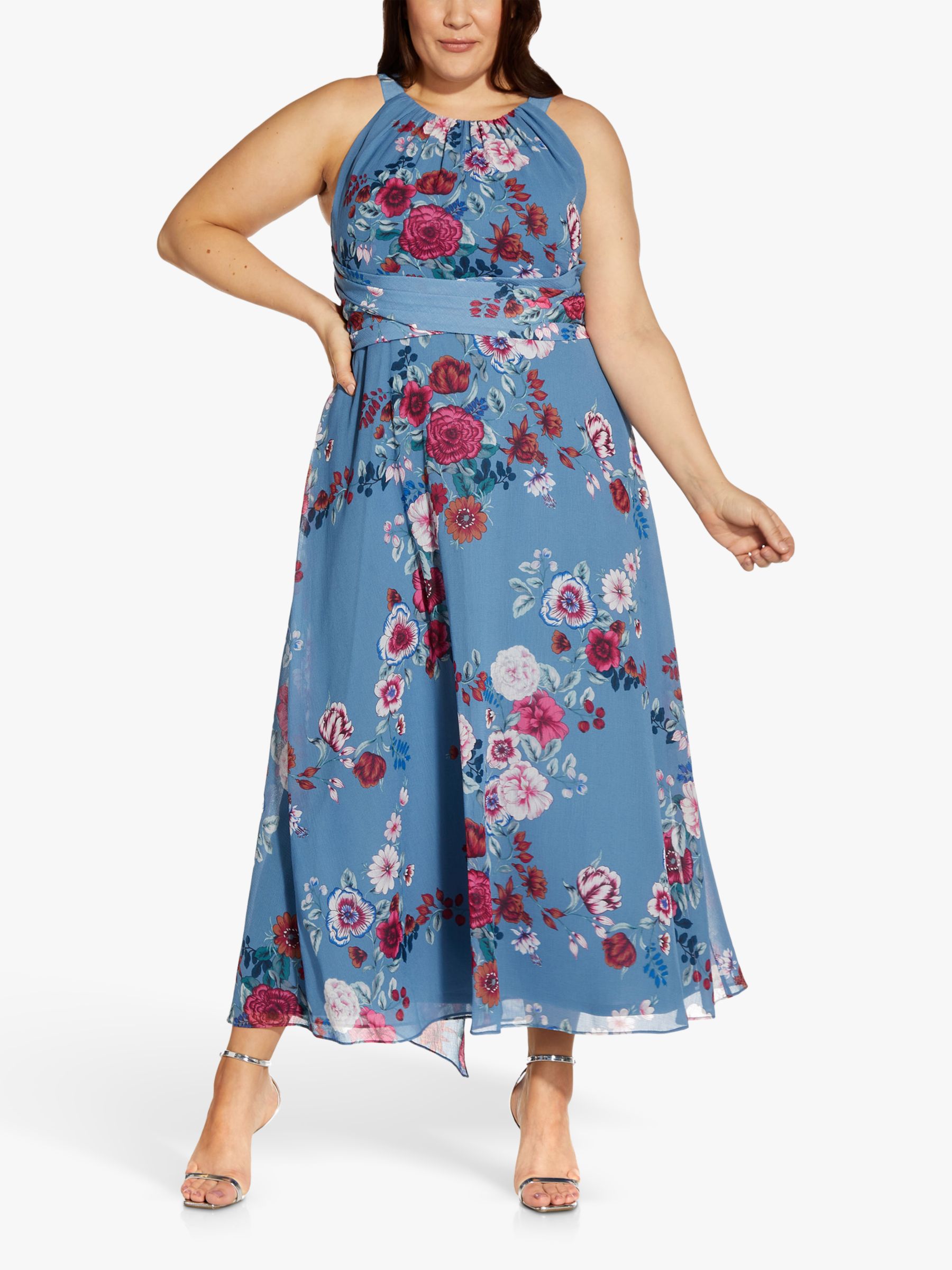 Papell Plus Floral Halterneck Maxi Dress, Blue at & Partners