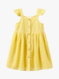 Crew Clothing Kids' Button Through Broderie Shiffly Dress, Yellow, Yellow