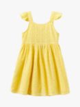 Crew Clothing Kids' Button Through Broderie Shiffly Dress, Yellow, Yellow