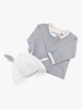 Kit & Kin Baby GOTS Organic Cotton Sleepsuit & Bunny Hat Set, Grey/White
