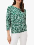 Phase Eight Quin Bird Print Top, Green/Ivory