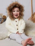 The Little Tailor Baby Faux Fur Trimmed Hooded Jacket, Cream