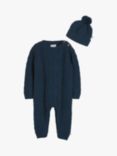 The Little Tailor Baby Two Piece Romper & Hat Set, Navy