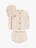 The Little Tailor Baby Three Piece Cardigan, Bloomer & Bonnet Set, Pink