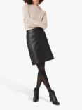 Hobbs Annalise Leather A-Line Skirt, Black, Black