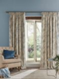 Laura Ashley Pussy Willow Pair Lined Pencil Pleat Curtains, Off White / Seaspray