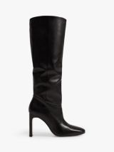 Mango Campo Leather Knee High Boots, Black