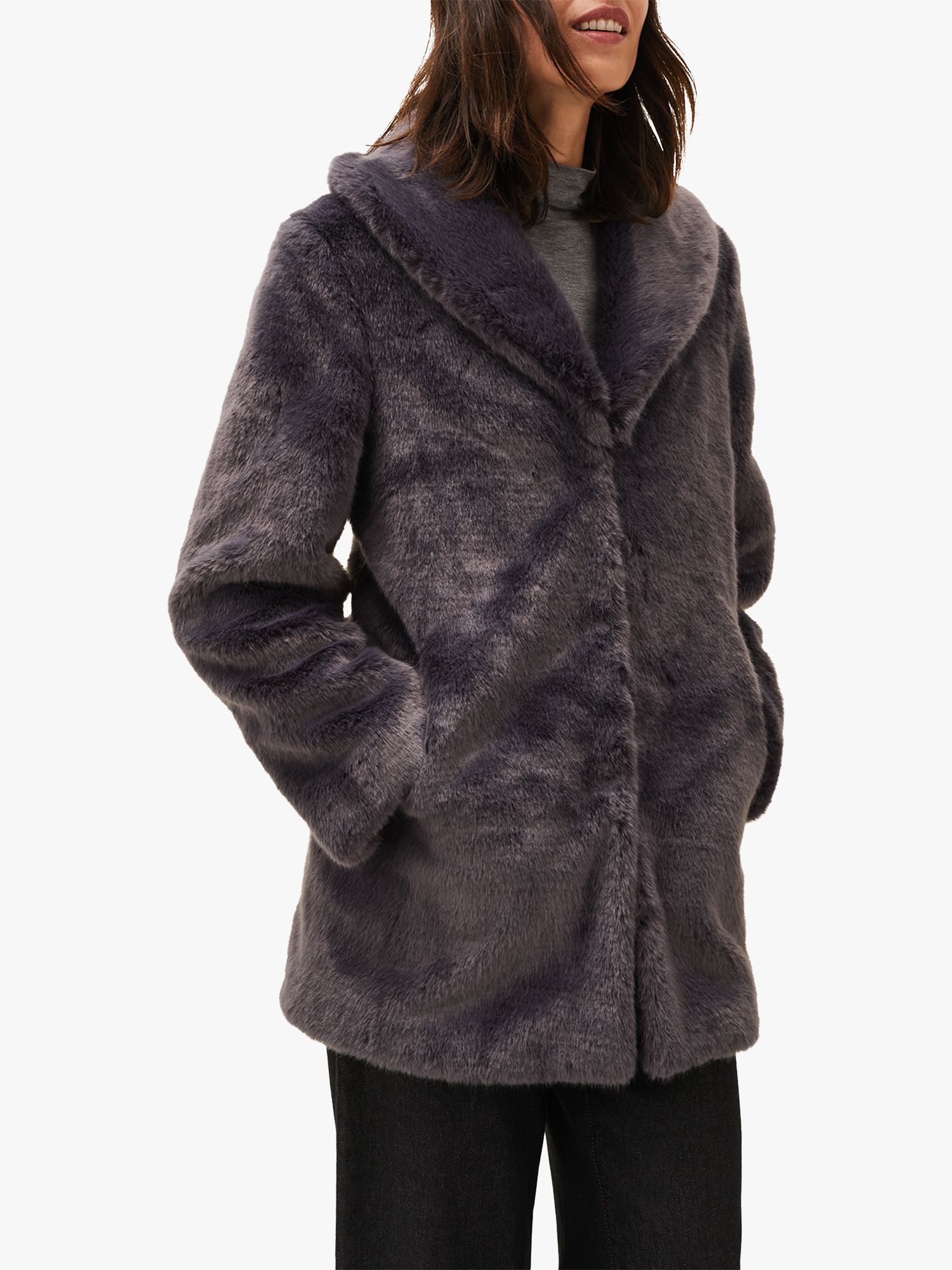 Womens Clothing Coats Fur coats Phase Eight s Meg Faux Fur Coat in Smoke Blue 