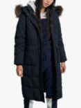 Superdry Longline Faux Fur Collar Quilted Jacket, Eclipse Navy