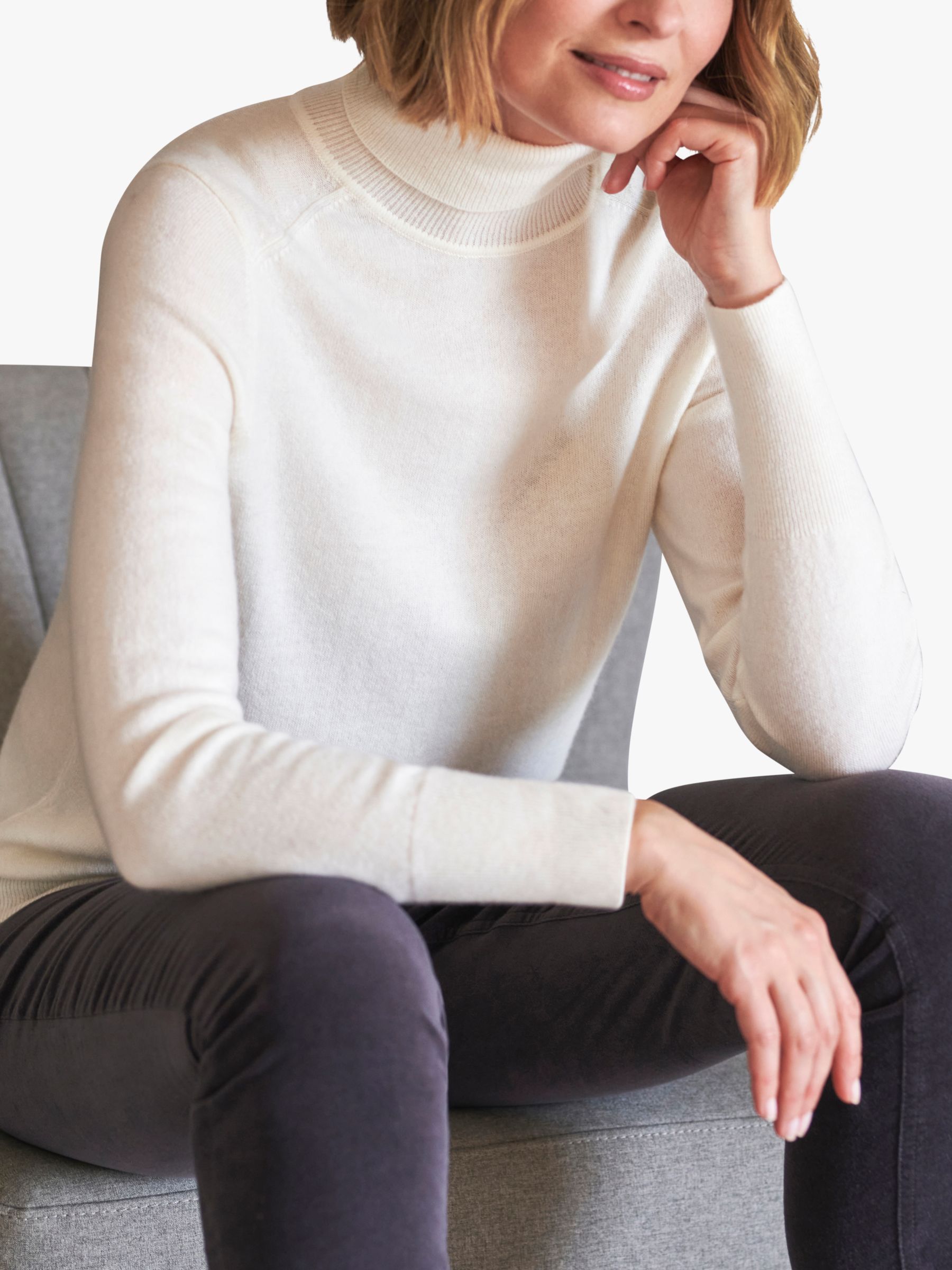 contact Imperative stand Pure Collection Cashmere Polo Neck Sweater, Soft White at John Lewis &  Partners