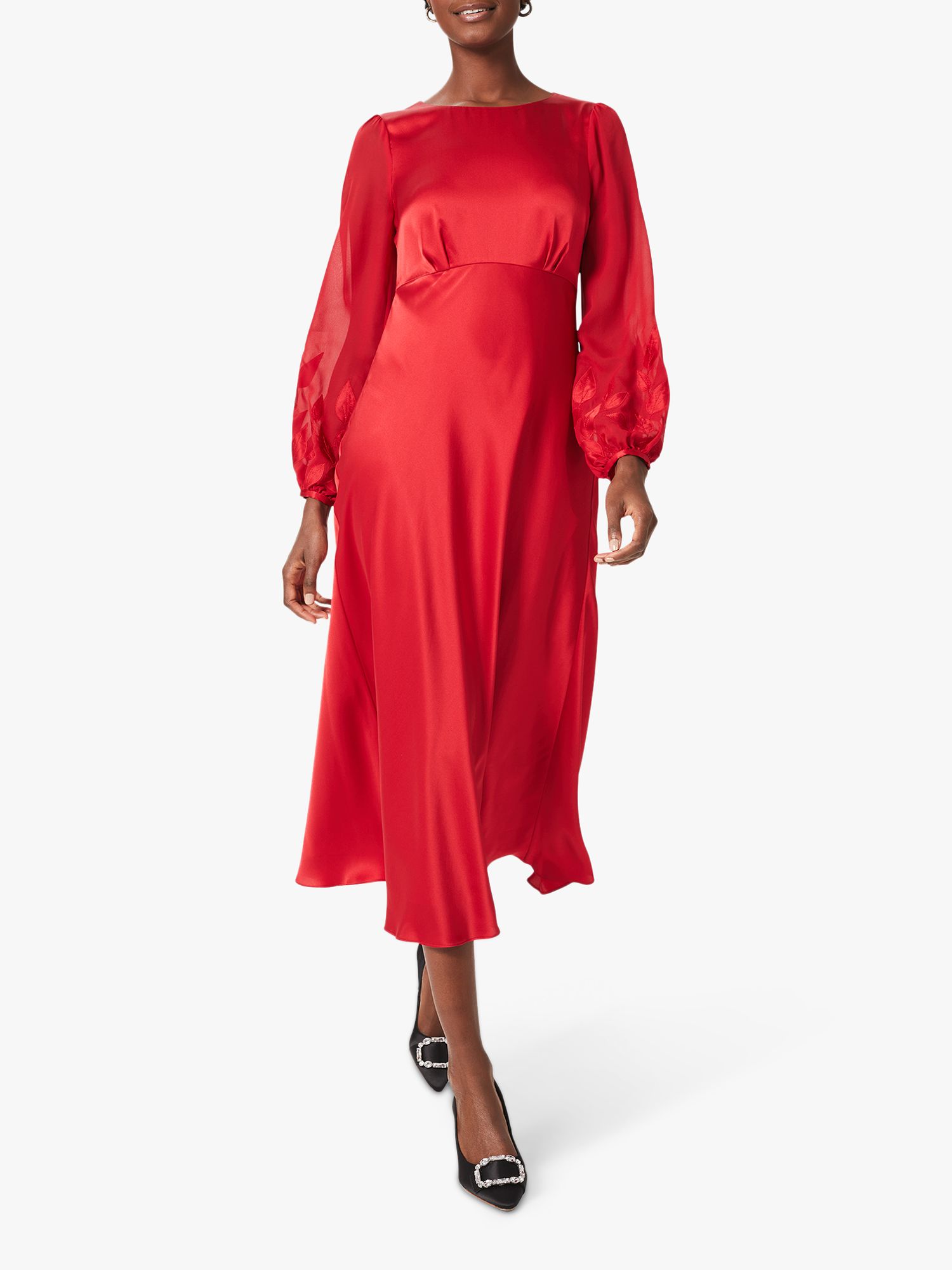 Hobbs Lenora Silk Midi Dress, Poppy Red ...
