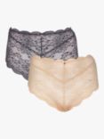 Oola Lingerie Scallop Lace Short Knickers, Pack of 2, Black/Latte