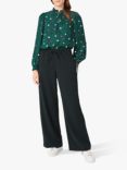 Hobbs Reena Polka Dot Tie Detail Blouse, Dark Green/Multi, Dark Green/Multi