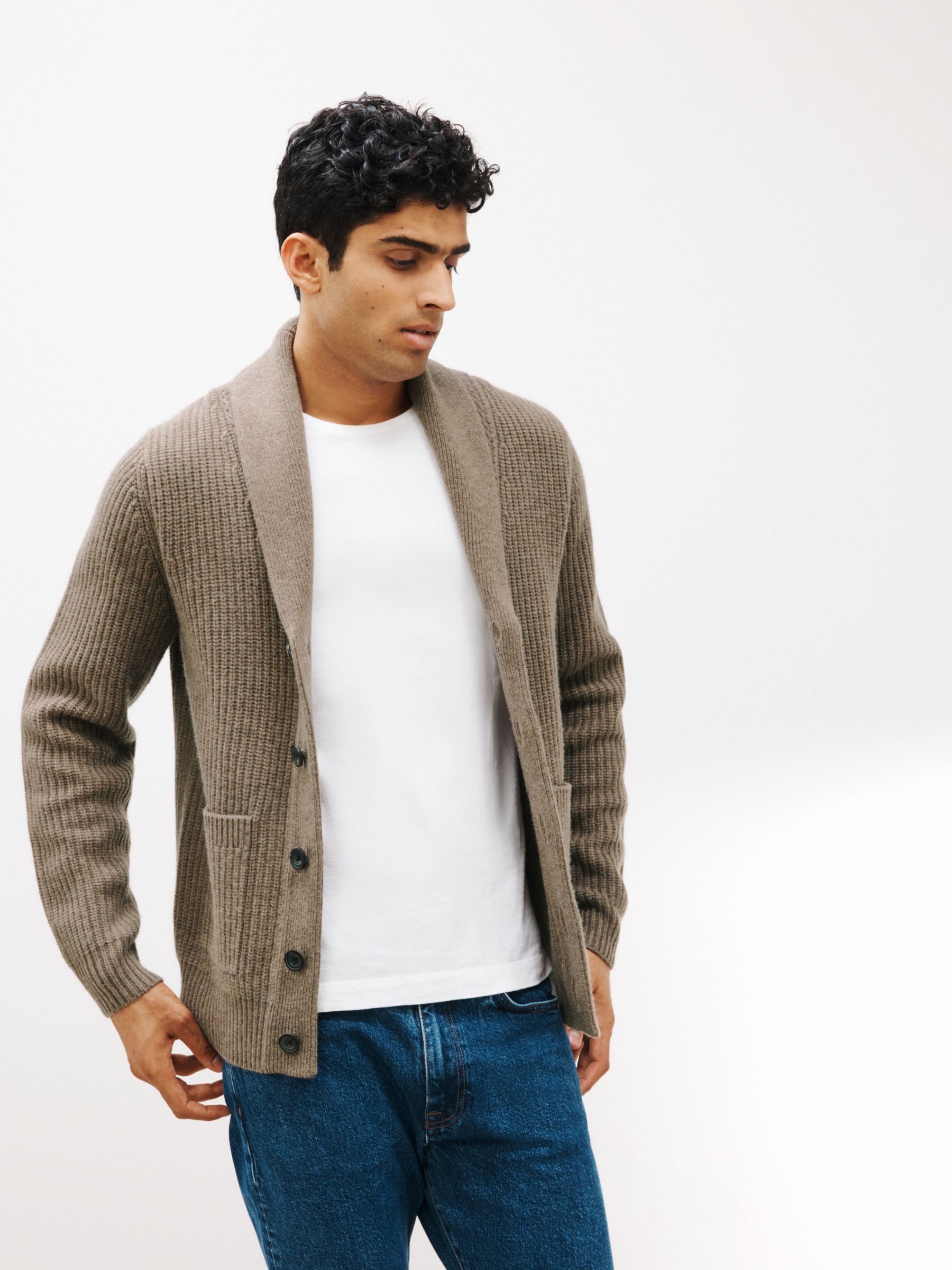 Lewis Wool Cashmere Blend Shawl Neck Cardigan, Oatmeal, S