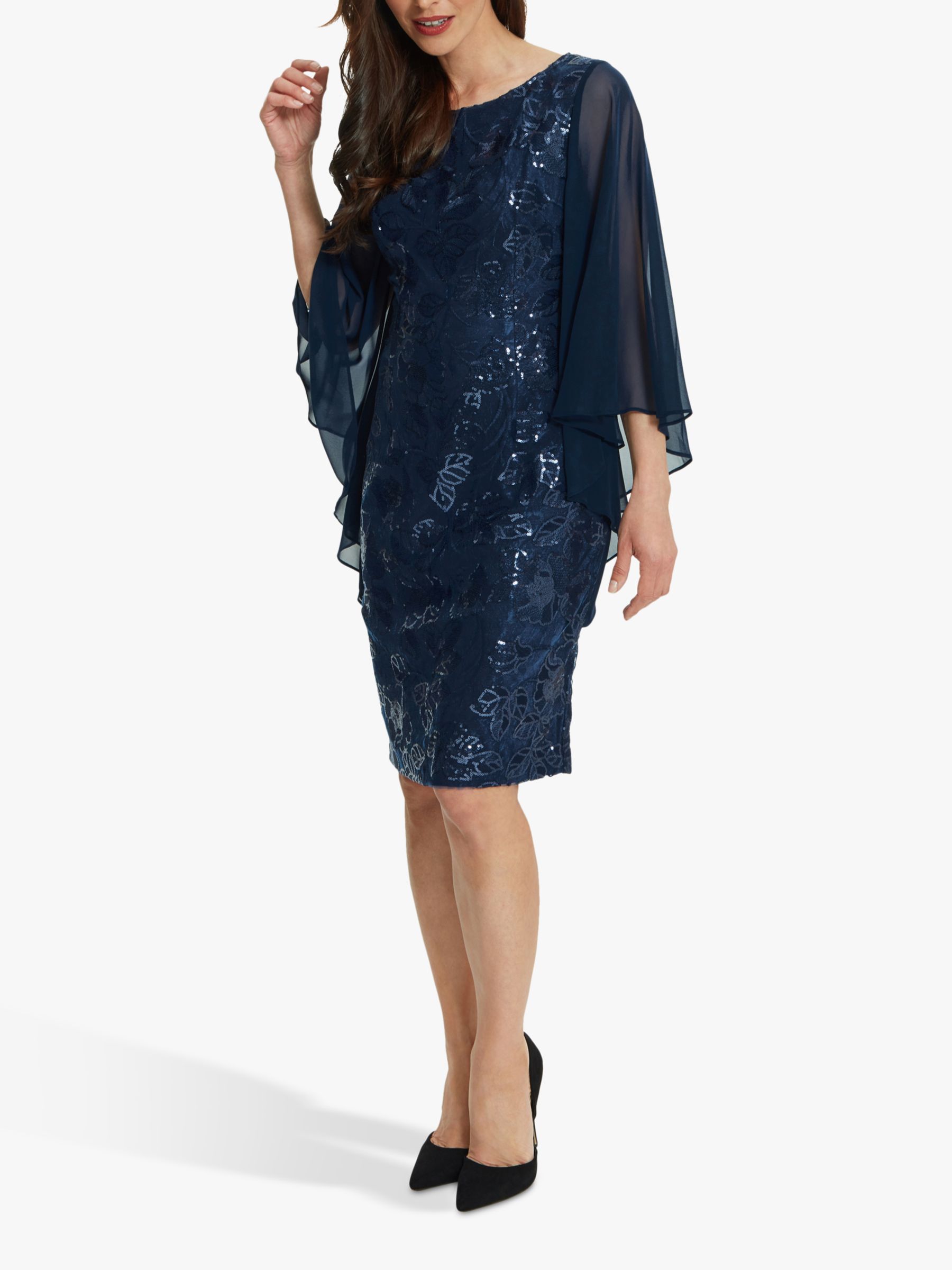 Gina Bacconi Kelli Floral Sequin Dress, Spring Navy, 24